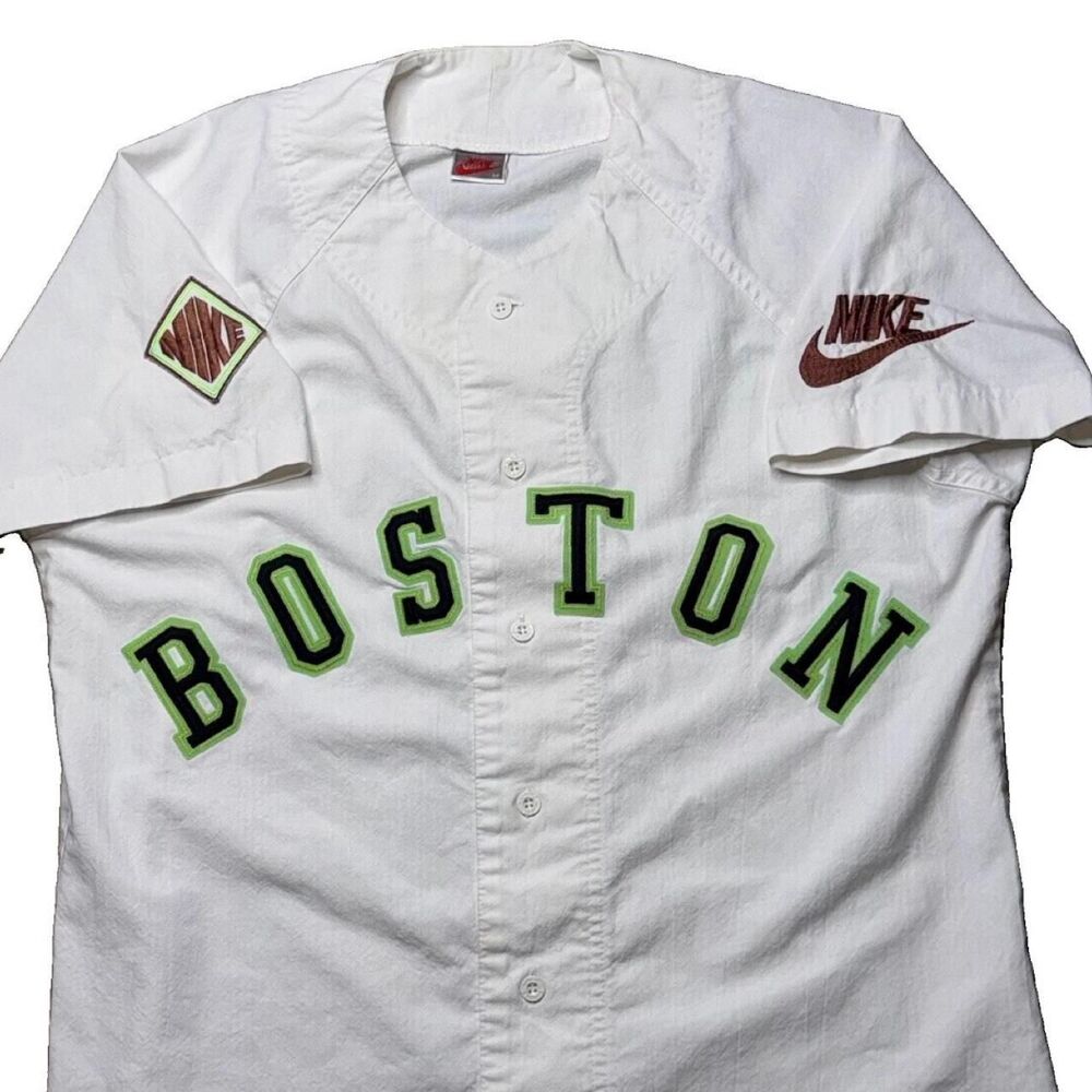 Vintage Early 90s Nike Boston Celtics White Baseball Jersey Men’s Sz M NBA MLB